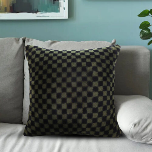 45cm Urban Light Luxury Pillow Dark Night Green Checkered Square Throw Pillow - Image 4