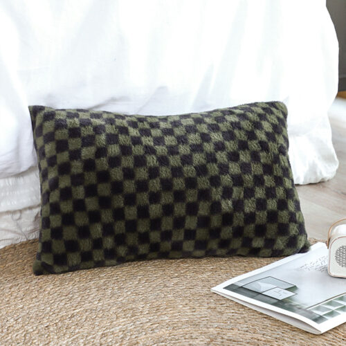 30cm Urban Light Luxury Dark Green Checkered Lumbar Throw Pillow - Image 3