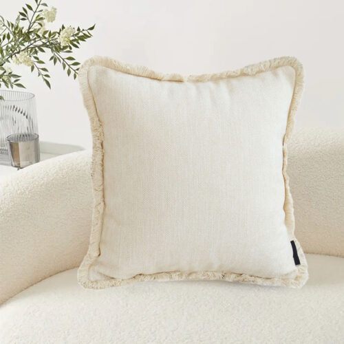 45cm Creamy White Chenille Texture Tassel Square Throw pillow