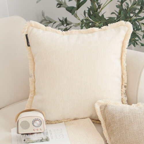 45cm Creamy White Chenille Texture Tassel Square Throw pillow - Image 2