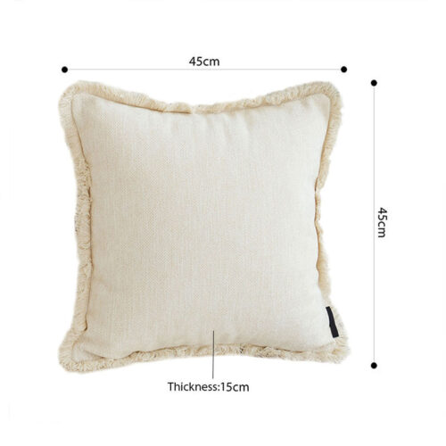 45cm Creamy White Chenille Texture Tassel Square Throw pillow - Image 3