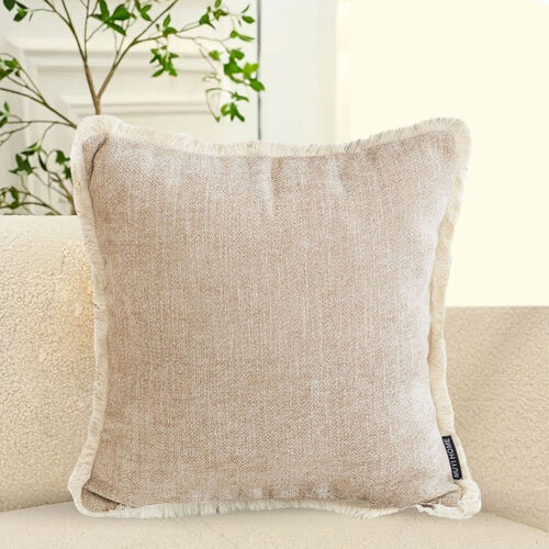 45cm Milk Coffee Chenille Texture Tassel Square Throw pillow - Image 3