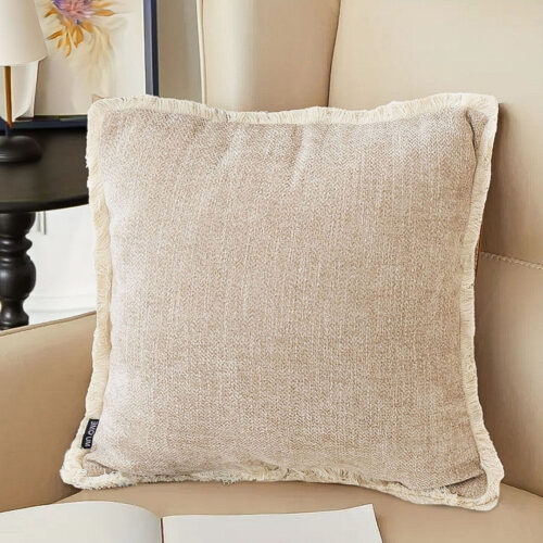 45cm Milk Coffee Chenille Texture Tassel Square Throw pillow - Image 4