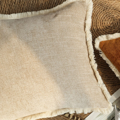 45cm Milk Coffee Chenille Texture Tassel Square Throw pillow - Image 6