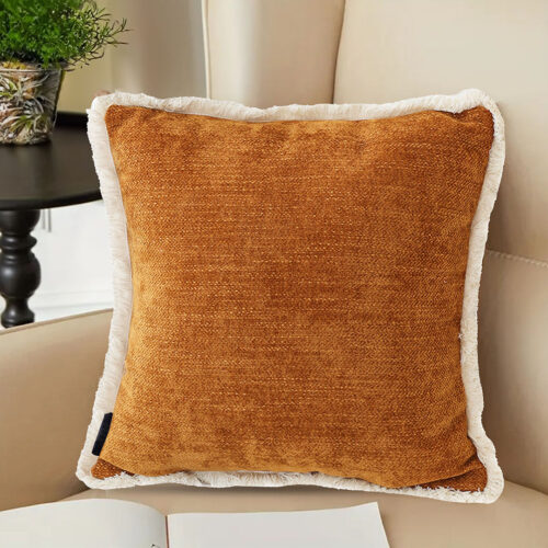45cm Chenille Texture Tassel Square Sunset Orange Throw Pillow - Image 4