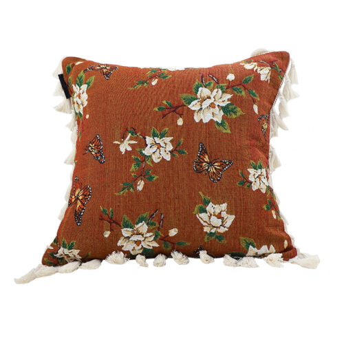 45cm French Vintage Butterfly Flower Tassel with Caramel Color Throw Pillow