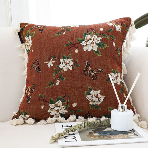 45cm French Vintage Butterfly Flower Tassel with Caramel Color Throw Pillow - Image 2