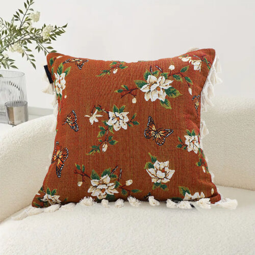 45cm French Vintage Butterfly Flower Tassel with Caramel Color Throw Pillow - Image 3