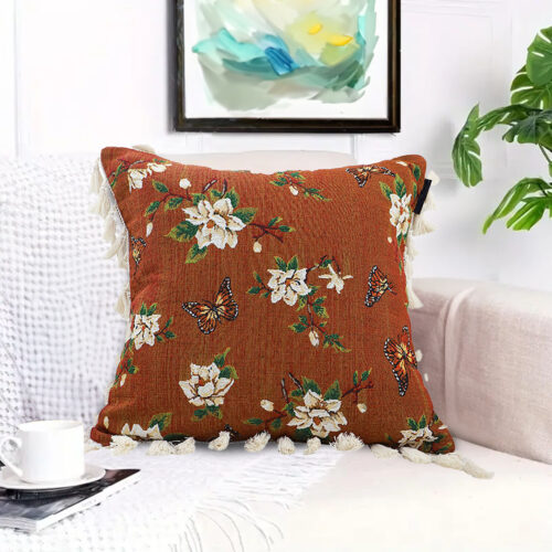 45cm French Vintage Butterfly Flower Tassel with Caramel Color Throw Pillow - Image 4
