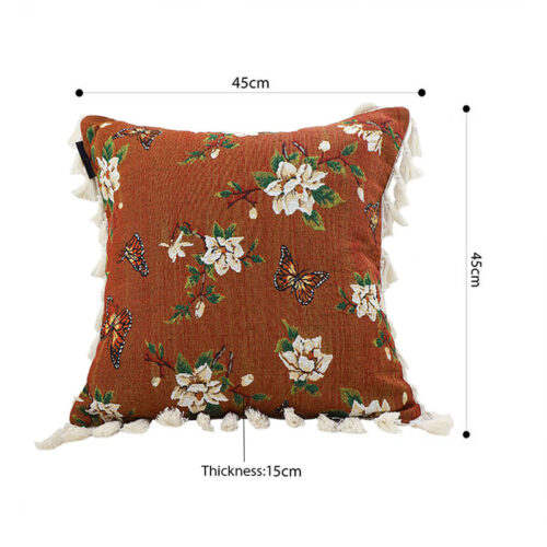 45cm French Vintage Butterfly Flower Tassel with Caramel Color Throw Pillow - Image 5
