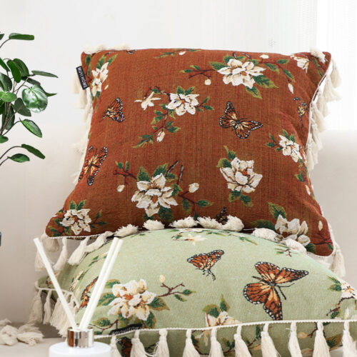 45cm French Vintage Butterfly Flower Tassel with Caramel Color Throw Pillow - Image 6