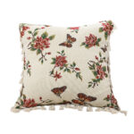 45cm Creamy White French Vintage Butterfly Loves Flowers Tassel Throw Pillow