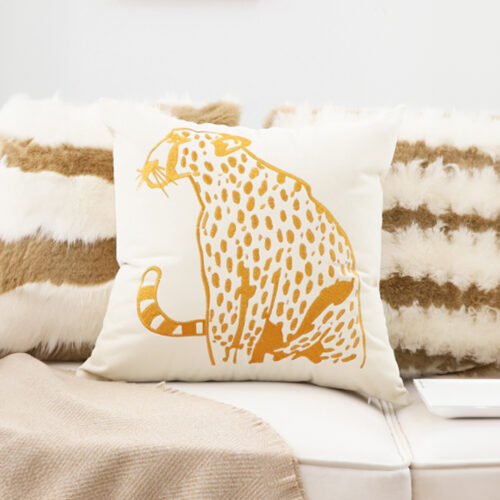 45cm Throw Pillow White Light Luxury with Golden Leopard Decorative Square Cushion Decor - Image 4
