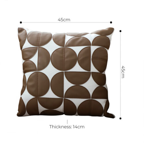 45cm Brown Leather Square Pillow Half Moon Patchwork Decorative Cushion for Living Room - Image 5