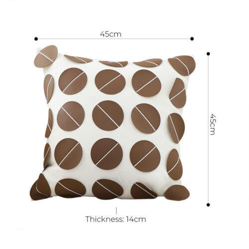 45cm Brown Leather Square Pillow with 3D Circle Pattern Decorative Cushion for Living Room - Image 6