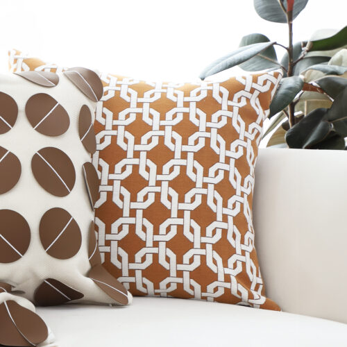 45cm Brown Checkered Chain Jacquard Square Pillow Decorative Cushion for Living Room - Image 3