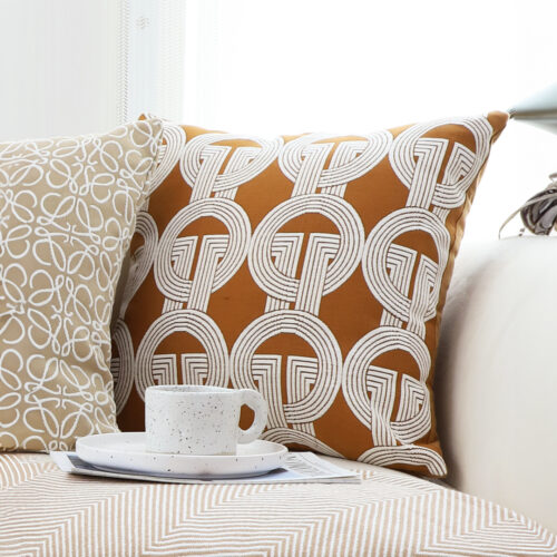 45cm Brown Circular Chain Jacquard Square Pillow Decorative Cushion for Living Room - Image 3