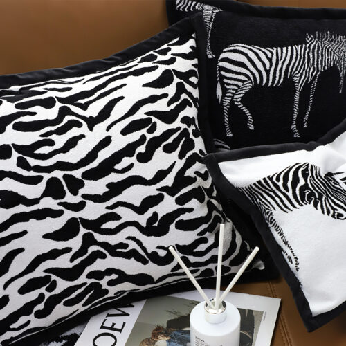 45cm Black White Luxury Cushion Light Mottled Texture Decorative Square Pillow Living Room - Image 3