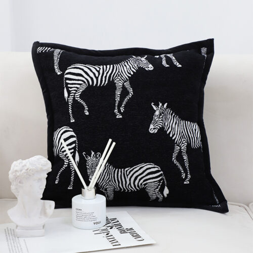 45cm Black Light Luxury Zebra Cushion Decorative Square Pillow Living Room Decor - Image 2