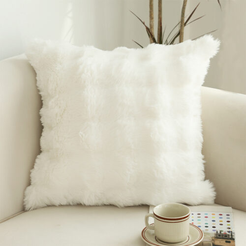 50cm Throw Pillow White Rabbit Fur Cushion Luxurious Soft Decorative Square Pillow for Living Room - Image 3