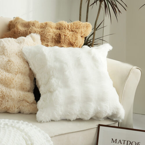 50cm Throw Pillow White Rabbit Fur Cushion Luxurious Soft Decorative Square Pillow for Living Room - Image 4