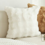 50cm Throw Pillow White Rabbit Fur Cushion Luxurious Soft Decorative Square Pillow for Living Room
