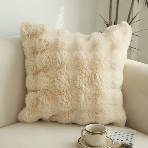 50cm Throw Pillow Light Camel Color with Rabbit Square Cushion for Living Room Decor - Image 2