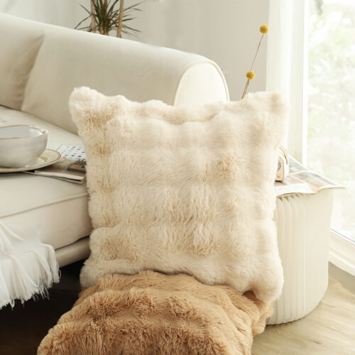 50cm Throw Pillow Light Camel Color with Rabbit Square Cushion for Living Room Decor - Image 3