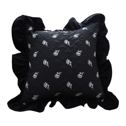 45cm Throw Pillow Black Ruffled Square Decorative Cushion for Rose Lovers Cozy Decor