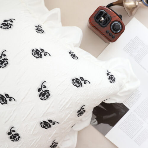 45CM Throw Pillow Black Ruffled Square Decorative Cushion for Rose Lovers Cozy Decor - Image 4