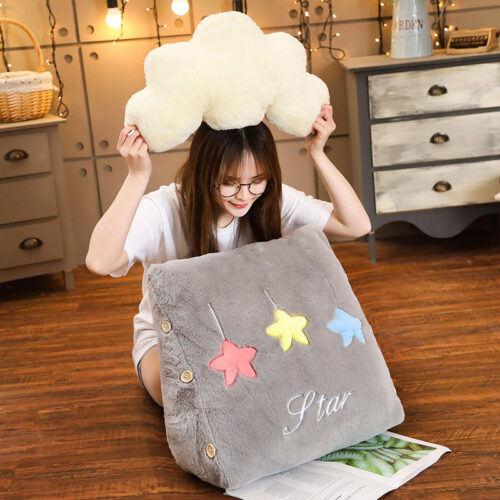 Grey Cute Star Cloud Cushion Soft Leaning Lumbar Wedge Pillow Bedside Plush Decor - Image 3