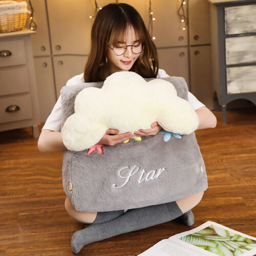 Grey Cute Star Cloud Cushion Soft Leaning Lumbar Wedge Pillow Bedside Plush Decor - Image 4