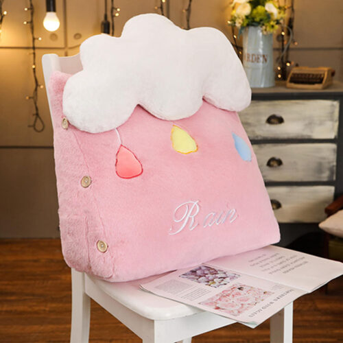 Pink Cute Rain Cloud Cushion Soft Leaning Lumbar Wedge Pillow Bedside Plush Decor - Image 2