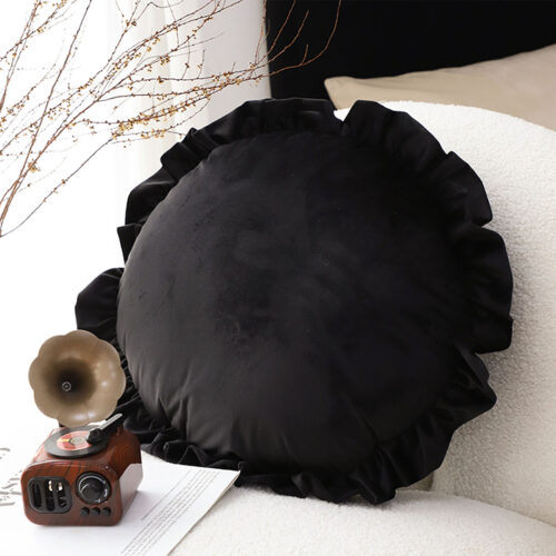 45cm Butterfly Black Vintage Lotus Leaf Edge Round Throw Pillow - Image 2