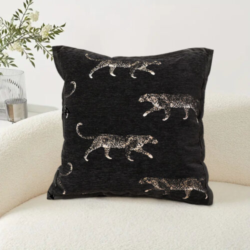 45cm Light Luxury Vintage Leopard Print Square Black Throw Pillow - Image 4