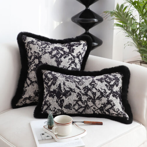 35cm Vintage Black Pillowcase Set Black Herringbone Pattern Lumbar Throw Pillow - Image 6