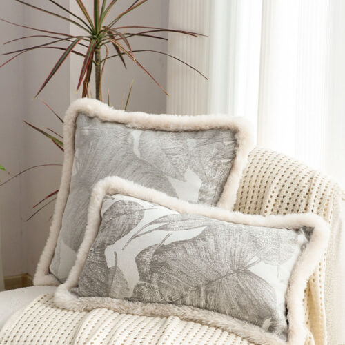 45cm Wabi-sabi Raised Embroidery Leaf Square Throw Pillow - Image 6