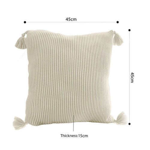 45cm Khaki Wabi-Sabi Thickened Cotton Tassel Square Throw Pillow - Image 5