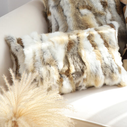 30cm Throw Pillow Coffee Rabbit Fur Lumbar Warm Cozy Decorative Cushion Decor - Image 3