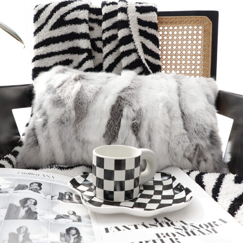 30cm Throw Pillow Floral Gray Rabbit Fur Lumbar Warm Cozy Decorative Cushion Decor - Image 5