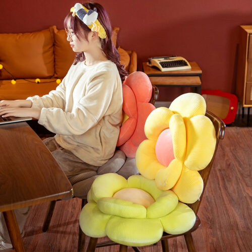 Green Double Flower Shape Cushion Soft Bedside Floor Plush Pillow Decor - Image 3