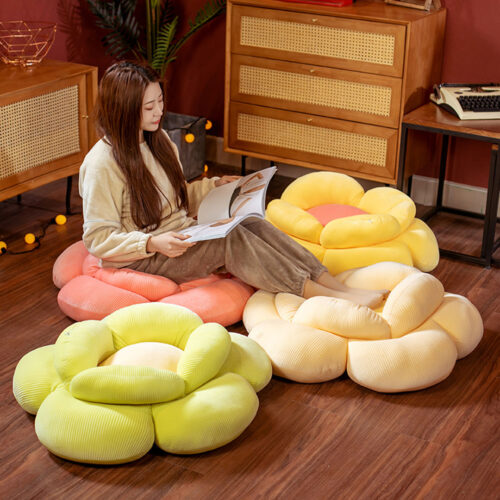 Green Double Flower Shape Cushion Soft Bedside Floor Plush Pillow Decor - Image 7