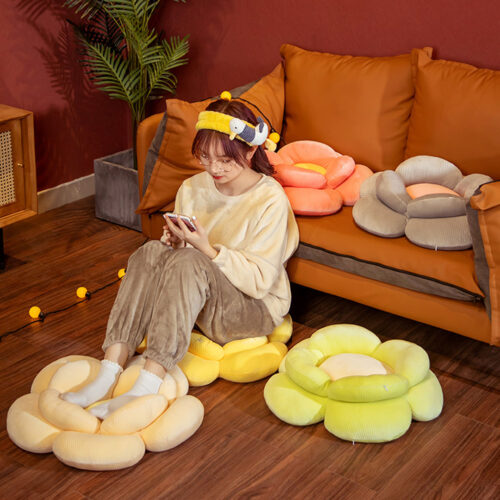 Green Double Flower Shape Cushion Soft Bedside Floor Plush Pillow Decor - Image 8