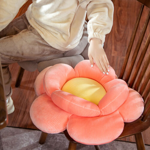 Red Double Flower Shape Cushion Soft Bedside Floor Plush Pillow Decor - Image 3