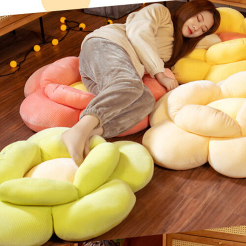 Yellow Double Flower Shape Cushion Soft Bedside Floor Plush Pillow Decor - Image 2