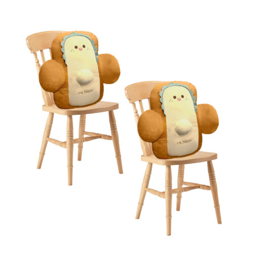 2x 48cm Cute Face Toast Bread Cushion Stuffed Car Seat Plush Cartoon Back Support Pillow Decor
