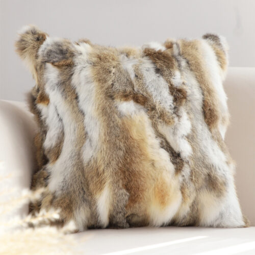 45cm Throw Pillow Coffee Rabbit Fur Square Warm Cozy Decorative Cushion Decor - Image 2