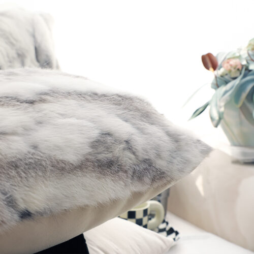 45cm Throw Pillow Floral Gray Rabbit Fur Square Warm Cozy Decorative Cushion Decor - Image 2