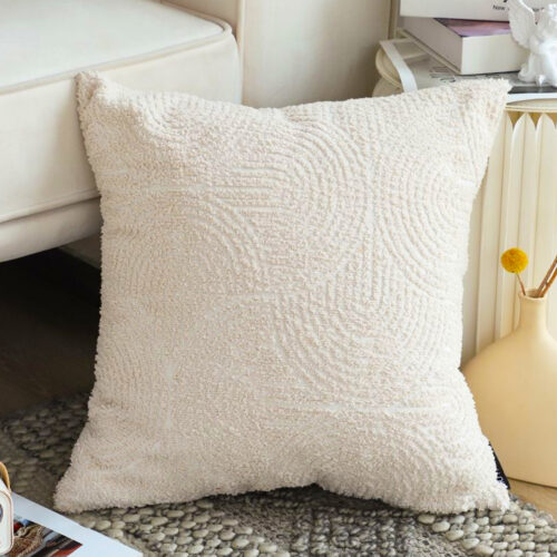 2x 50cm Beige Internet Celebrity 3D Arched Raised Pattern Throw Pillow - Image 3