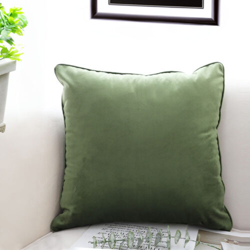 2x 45cm Subtle Army Green Foliage Velvet Square Throw Pillow - Image 2